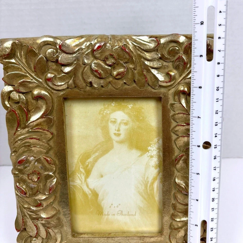 Vtg 90s Heavy Ornate Baroque Gilt Gold Floral Photo Frame 4x6 Regency Old World